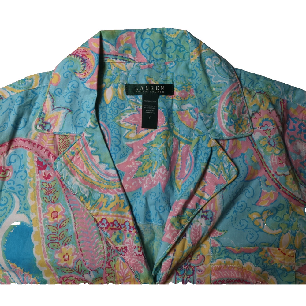 Lauren Ralph Lauren Pastel Paisley Blouse Sz S NWT Cotton Collared Easter Preppy - Picture 6 of 9